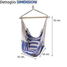 PiuShopping Sedia Sospesa da Giardino,con Supporto in Legno, a Righe Bianco Blu - 91x45x52h