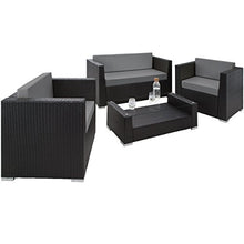 TecTake 800904 Set di Mobili Rattan, Divano + Poltrona + Tavolo, Arredamento da Giardino, 2X Set di Rivestimenti per Cusci, 4 Cuscini Extra, Viti in Acciaio Inox (Nero)