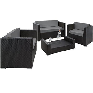 TecTake 800904 Set di Mobili Rattan, Divano + Poltrona + Tavolo, Arredamento da Giardino, 2X Set di Rivestimenti per Cusci, 4 Cuscini Extra, Viti in Acciaio Inox (Nero)