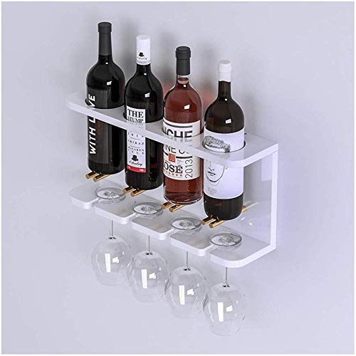 Porta Vino A Parete Scaffale Legno Porta Vino Porta Bottiglie E Vetro - Portabottiglie Da Parete Che Può Contenere 4 Bottiglie Di Vino Rosso E 4 Bicchieri