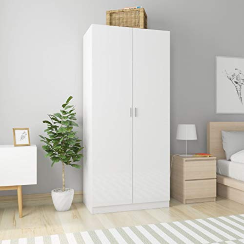 Tidyard Armadio Alto, Armadietto Portascope Bianco in Truciolato, Armadietto Multifunzionale Bianco Lucido, 90 x 52 x 200 cm