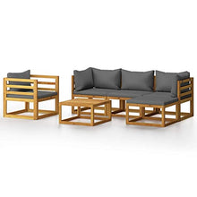 Tidyard Set 6 pz Divani da Giardino Modulari 3 Posti in Legno Massello di Acacia con Penisola Poltrona e Tavolino,Salotto da Giardino in Legno,Set Divani Modulari da Giardino Esterno,Divano in Legno