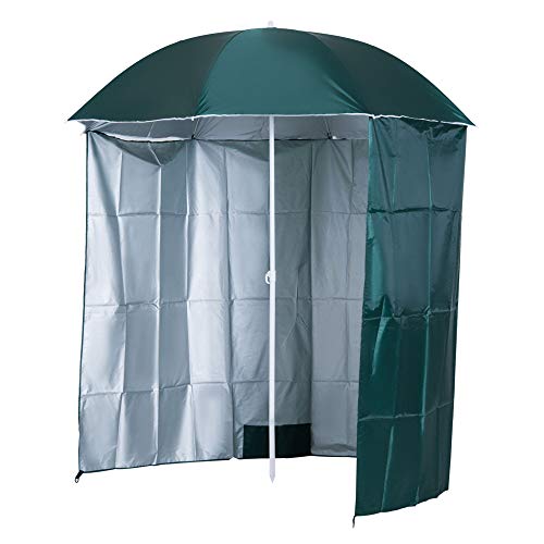 Outsunny Ombrellone da Spiaggia e da Giardino Φ220cm con Tenda Parasole, Poliestere e Metallo, Verde Scuro e Bianco
