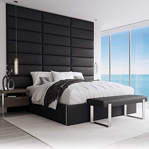 VANT Pannelli di Rivestimento Imbottiti Con Accento - Confezione 4 - Facile da Installare - Testiera King Size (Jet In Pelle Vintage Nero, 76cm LARGO)