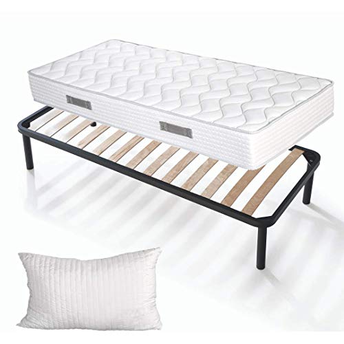 Evergreenweb - Kit Rete e Materasso Singolo 80x190 Alto 20 cm + Cuscino Memory Foam Gratis, Set Letto Materasso Effetto MASSAGGIANTE e Rete Singola a Doghe in Legno Naturale Ortopedica Offerta