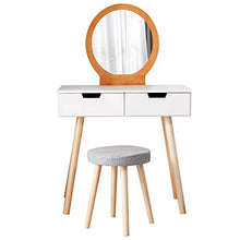 Specchio da Tavolo da toeletta Nordico con Set di sedie Tavolo da Trucco Sgabello da Trucco Camera da Letto in Legno Mesa 2 cassetti Europa (Color : A)