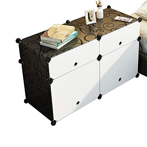 OCCP Armadietto da Camera da Letto Fai-da-Te Armadio Multifunzionale Scatola di plastica Decorazione Domestica e Deposito per Bambini (Nero Bianco),B