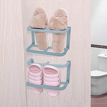 Tarente Pantofole in plastica a Doppio Strato Pantofole autoadesive Holder Rack Organizer (Blu)