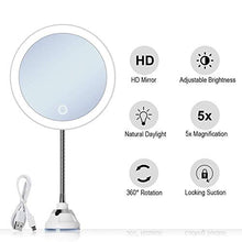 Specchio per Il Trucco, Ingrandimento 5X con Ingrandimento del Bagno A Collo di Cigno Flessibile E Leggero Specchio per Il Trucco Illuminato A LED con Forte Ventosa