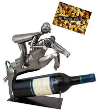 Brubaker Portabottiglie Vino Reiter im Sprung Deco-Object portabottiglie in Metallo con Biglietto di Auguri per Regalo di Vino