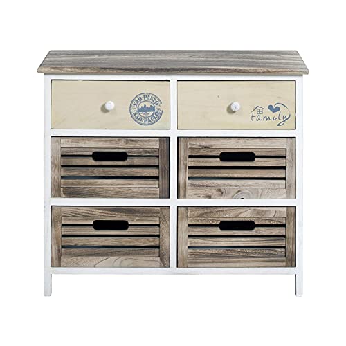 Rebecca Mobili Cassettiera bianca beige, mobiletto 6 cassetti, legno paulownia mdf, stile country, bagno camera ingresso - Misure: 56 x 65 x 27 cm (HxLxP) - Art. RE4339