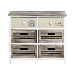 Rebecca Mobili Cassettiera bianca beige, mobiletto 6 cassetti, legno paulownia mdf, stile country, bagno camera ingresso - Misure: 56 x 65 x 27 cm (HxLxP) - Art. RE4339