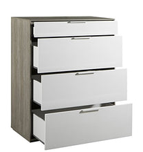 Composad Cassettiera Ampia con Quattro cassettoni Struttura Rovere Gessato e Finiture Frontali Laccato Bianco