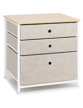 Suhu Comodino Camera da Letto Metallo con 3 Cassetto Comodini Piccolo Design Mini Cassettiera Basso Quadrato Tavolino da Salotto Moderno Soggiorno Cameretta in Legno+Acciaio Bianco+Beige