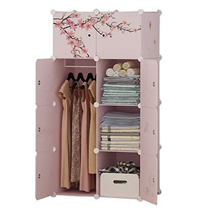 Locker Inizio Armadio Armadio D'attaccatura di Plastica 8-Porte 2-Gitter Scaffali Abbigliamento Piedi Camera da Letto Rosa 75X47X147CM MUMUJIN