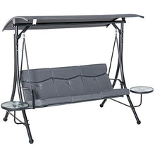 Outsunny Dondolo 3 Posti da Giardino o Balcone con Tettuccio Regolabile e 2 Tavolini, per Esterno, Grigio 278x125x177cm