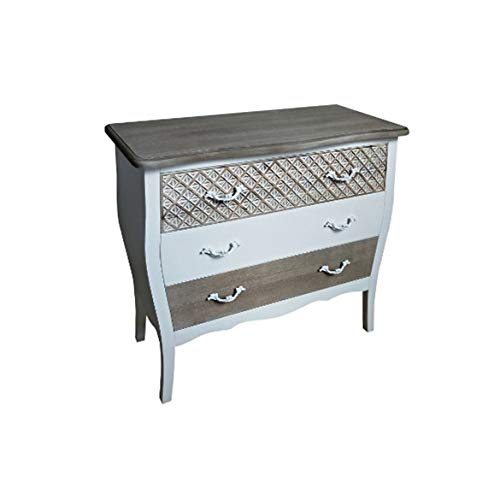 Cara Maison - Comò con 3 cassetti Comodino, mobiletto, Vintage, Legno, Bianco, 80 x 34 x 75 cm