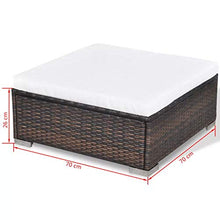 GOTOTOP Set Divani da Giardino Polyrattan Marrone | 2 divani angolare + 1 Divano Centrale + 1 ottomano + 1 tavolino da tè + 4 Cuscini da Seduta + 5 Cuscini da Schienale