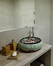 Cerames Juanetta - Lavabi da appoggio rotondi messicani | Lavabo Talavera in ceramica 40 cm dal Messico | Motivi decorativi colorati