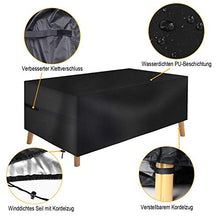 JEESA Copertura per Mobili da Giardino, Copritavolo Telone Impermeabile per Arredo Esterno Telo Coprire Protettivo Rettangolare per Tavolo e Sedie Coperchio Cubo Rattan (213x132x74 cm)