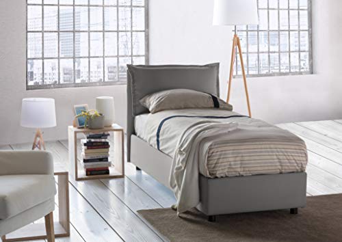 Talamo Italia Letto contenitore Singolo Veronica, Made in Italy, Testata e rivestimento in tessuto, Apertura frontale, con materasso cm 80x190 incluso, Grigio