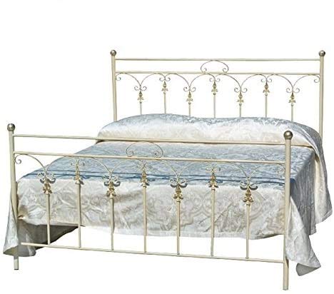 Europrimo Letto Matrimoniale in Ferro Battuto Classico Stile Italiano Avorio Bianco Anticato Nettuno