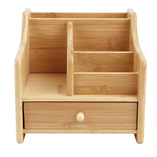 Fdit Organizer da Tavolo, Scatola di immagazzinaggio Multifunzionale Organizer da Tavolo in bambù Telecomando per Cosmetici con cassetto per riporre Piccole Forniture per Ufficio