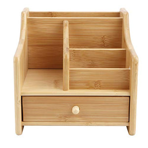 Fdit Organizer da Tavolo, Scatola di immagazzinaggio Multifunzionale Organizer da Tavolo in bambù Telecomando per Cosmetici con cassetto per riporre Piccole Forniture per Ufficio