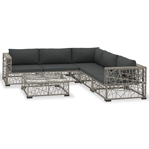 vidaXL Set Divani da Giardino 6 pz con Cuscini Foderati Lavabili Modulare Leggero Elegante Arredi da Esterno in Polyrattan Grigio Telaio in Acciaio