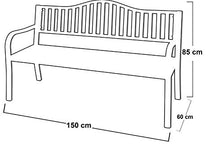 Idooka, panca da giardino in metallo nero per esterni, con tavolo pieghevole e pieghevole, portatile, 3 posti (150 cm x 60 cm x 85 cm LxPxA)