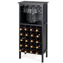 COSTWAY Cantinetta Portabottiglie in Legno, Scaffale per Vino con Portabicchiere/Calici (Nero)