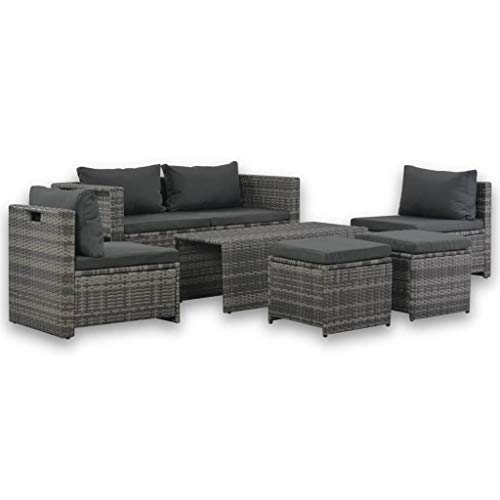 vidaXL Set Divani da Giardino 6 pz con Cuscini Polyrattan Grigio Sofa Esterni