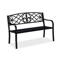 Relaxdays Panca da Giardino, con Giglio Decorativo, a 2 Posti, Acciaio, Rivestimento Antiruggine, 86 x 127 x 60 cm, Nero