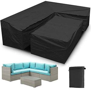 HSGAV 2 Pezzi Copridivano per Patio Universali Copridivano, Impermeabili Copertura per Mobili a Forma di L, Copertura Protettiva Divano Angolare per Giardino Esterno, Nero,270x270x90cm+155x95x68cm