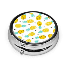 Scatola rotonda per medicina portatile, mini pillole in metallo, dispenser per pillole tascabili, borsa da viaggio, ananas e cuori.