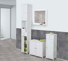 Mendler Set arredi bagno HWC-F75 MDF bianco mobile alto specchio cassettiera mobile sotto lavabo