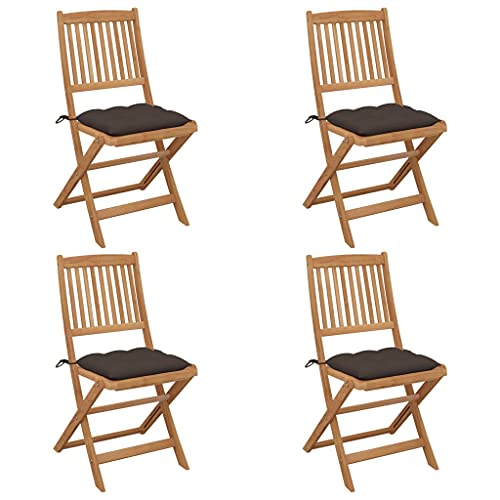 vidaXL Sedie da Giardino Pieghevoli 4 pz con Cuscini Massello Acacia