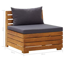 Tidyard Divano Centrale Modulare con Cuscini Legno Massello Acacia,Divano su Pallet,Divano da Esterno,68 x 68 x 60 cm,Grigio Scuro