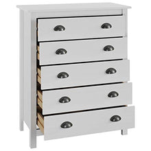 GOTOTOP Mobiletto con 5 cassetti, cassettiera Bianca in Legno di Pino Massiccio, per Soggiorno, Ingresso e Camera da Letto, 79 x 40 x 96,5 cm, Colore: Bianco