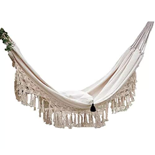 lefeindgdi amaca dondolo per balcone, fatta a mano, nappe in corda per 2 persone, stile boho, macramè, con frange, per cortile, camera da letto, portico, interni ed esterni