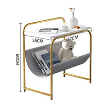 DGHJK Mobili per la casa, tavolino in Finto Marmo Soggiorno Salva Spazio Tavolo angolare Comodino Camera da Letto in Ferro battuto Dorato con portariviste con Custodia, 55x32x60CM
