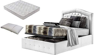 SARDAMATERASSI-Letto piazza e mezza con box contenitore bianco designe + materasso piazza e mezza 120x190 memory foam+coppia guanciali in fibra 3D