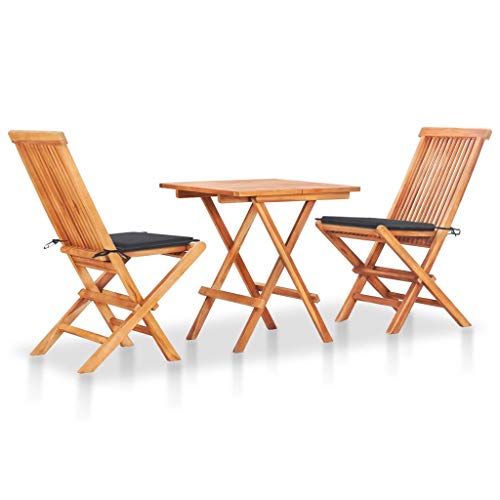 SKM Set da Bistrot 3 pz con Cuscini Antracite in Massello di Teak