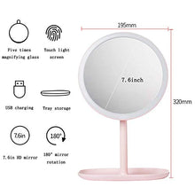 Specchio ingranditore, specchio per il trucco illuminato tricromatico, specchio cosmetico da viaggio, touch screen dimmerabile con ingrandimento 5X Specchio per il trucco da tavolo adatto per il bagn