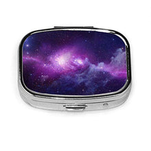 Pill Box - Portapillole per pillole Galaxy blu e viola, portatile rettangolare in metallo argento, compatto 2 spazi, portapillole per viaggio/tasca/borsa