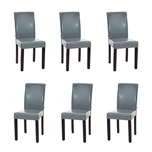 CLP Set 6X Sedie Pranzo INA - Sedie Soggiorno Imbottite in Similpelle - Sedie Cucina in Legno Marrone Scuro, Colore:Grigio