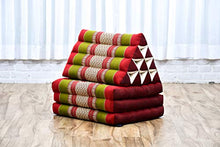 Leewadee Materasso Pieghevole a Tre segmenti: Comodo Tappeto con Cuscino Triangolare in Eco-kapok Fatto a Mano, Materasso thailandese, 170 x 53 cm, Rosso Verde
