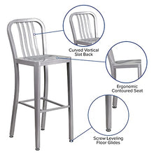 Flash Furniture Set da 2 Sgabelli da Bar, con Schienale con Assi Verticali, Altezza 76 Cm, per Interni Ed Esterni, qualità Commerciale, in Metallo, Colore Argento