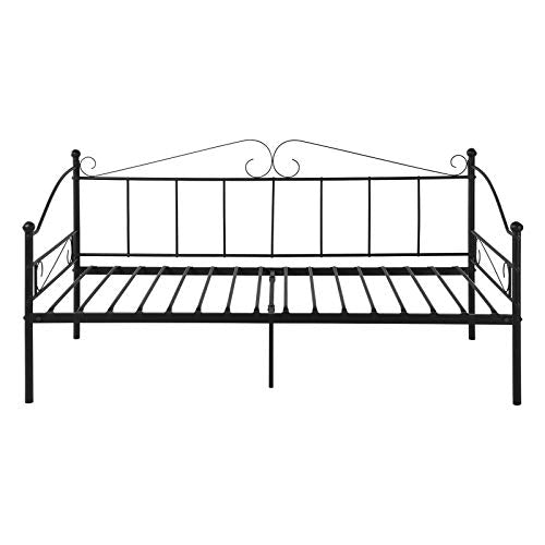 EGGREE Divano Letto Singolo, Struttura Divanetto Letto in Metallo per Adulti, 90 x 190 cm - Nero