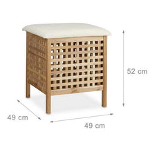 Relaxdays Sgabello da Bagno, Pouf Contenitore, Cuscino Imbottito, Portabiancheria, Porta Oggetti, Legno, Naturale Bianco, Noce, Marrone, 49.0x49.0x52.0 cm